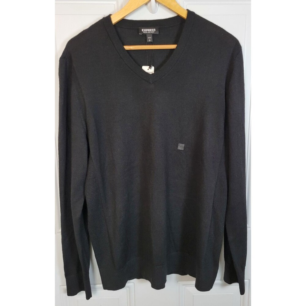 NWT Express Mens Merino Wool Blend V-Neck Sweater Size L